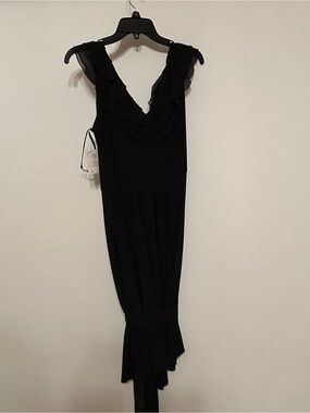 Suzi Chin for Maggy Boutique Black Asymmetrical Ruffle V‑Neck Dress